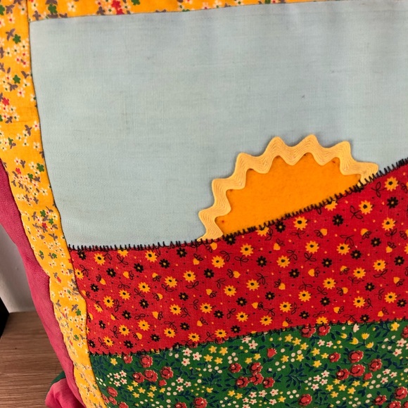 1970s Vintage Retro Patch Floral Handmade Throw Pillow - Picture 5 of 6